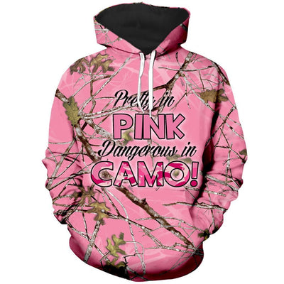 women's PINK CAMO HOODIE "pretty in pink dangerous in camo!"